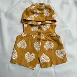 Carter's Mustard Hooded Baby Vest with Floral Hearts